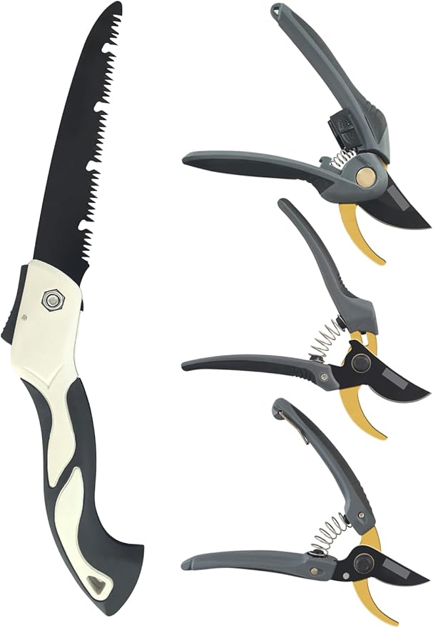 4 Piece Gardening Scissors Folding Saw and Pruner Set Sharp Hand Garden Clippers Set with Folding Pruner Saw-PawvioPets