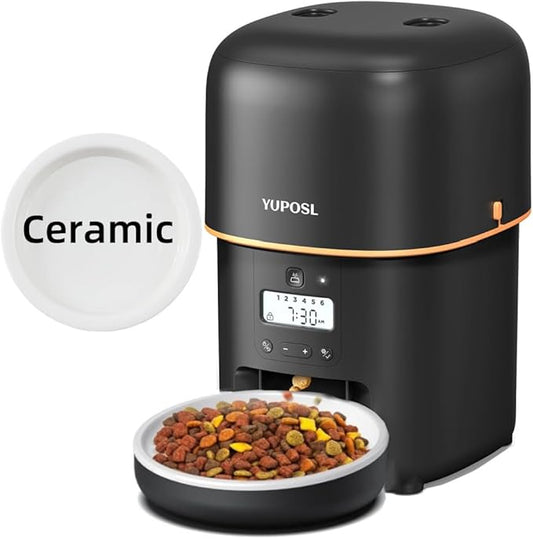 Automatic Cat Feeder - 2L Cat Food Dispenser, Timed Auto Pet Feeder with 180-day Battery Life, 1-6 Meals Per Day, 1-16 Portion, Ceramic Bowl, Desiccant Bag Keeps Dry Food Fresh, Also for Small Dogs-PawvioPets
