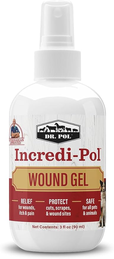 Dr. Pol Incredi-Pol Wound Gel Spray for Dogs, Cats, and All Animals - Dog Wound Care Gel to Relieve Itch and Pain - Protects Wounds, Scrapes, and Incisions - 3 Fluid Ounces-PawvioPets