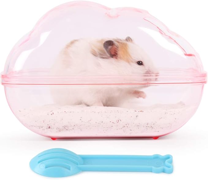 BUCATSTATE Hamster Sand Bath Kit Hamster Sand Bath Container Large Transparent Toilet with Scoop Set Dwarf Hamster Accessory for Small Animals(Pink, Large)-PawvioPets