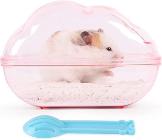 BUCATSTATE Hamster Sand Bath Kit Hamster Sand Bath Container Large Transparent Toilet with Scoop Set Dwarf Hamster Accessory for Small Animals(Pink, Large)-PawvioPets
