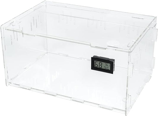 BETAZOOER Reptile Terrarium Breeding Tank Acrylic Reptile Feeding Box with Temperature Hygrometer (11.4"x7.7"x5.9")-PawvioPets
