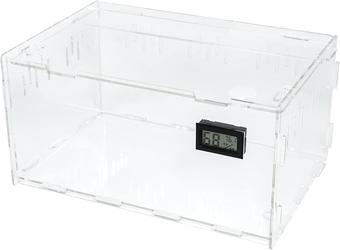BETAZOOER Reptile Terrarium Breeding Tank Acrylic Reptile Feeding Box with Temperature Hygrometer (15.3"x9.7"x7.6")-PawvioPets