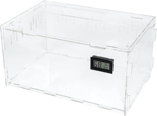 BETAZOOER Reptile Terrarium Breeding Tank Acrylic Reptile Feeding Box with Temperature Hygrometer (15.3"x9.7"x7.6")-PawvioPets