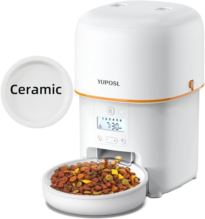Automatic Cat Feeder - 2L Cat Food Dispenser, Timed Auto Pet Feeder with 180-day Battery Life, 1-6 Meals Per Day, 1-16 Portion, Ceramic Bowl, Desiccant Bag Keeps Dry Food Fresh, Also for Small Dogs-PawvioPets