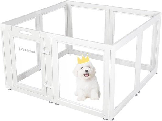 Clear Acrylic Plastic Dog Playpen - Clear Dog Play Pen - Easy Assemble Acrylic Dog Playpen - Puppy Playpen, Cat Playpen, Small Animal Playpen, Dog Play Pen Indoors (White, 23.6“ H, 8PCS)-PawvioPets