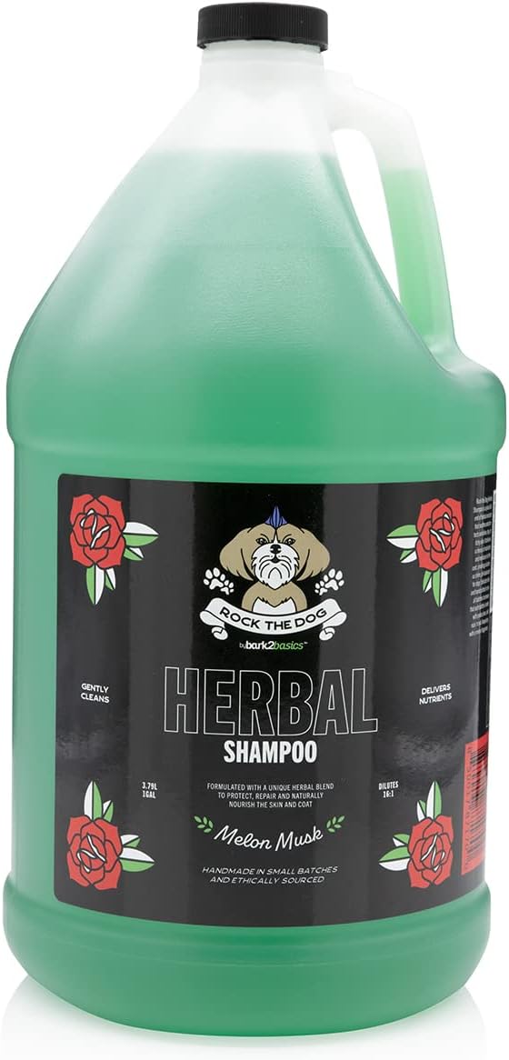 Bark2Basics Rock The Dog Herbal Pet Shampoo, 1 Gallon - Naturally Derived Ingredients, Unique Herbal Blend, Protects, Repairs, and Nourishes, Professional Grade-PawvioPets
