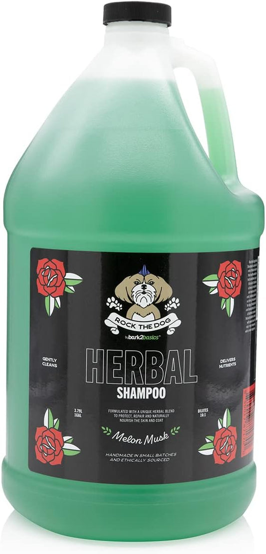 Bark2Basics Rock The Dog Herbal Pet Shampoo, 1 Gallon - Naturally Derived Ingredients, Unique Herbal Blend, Protects, Repairs, and Nourishes, Professional Grade-PawvioPets