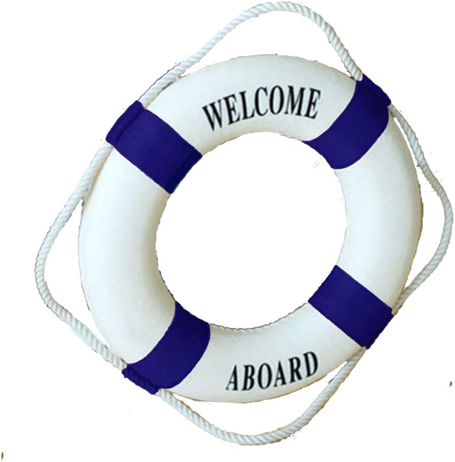 MorroMorn Lifebuoy Wall Hanging Decor - Welcome Aboard Mediterranean Style Home Decoration (Navy, 10")