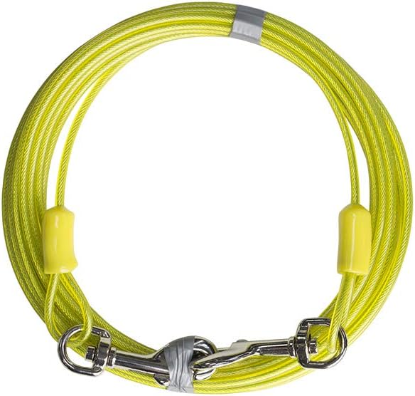 BV Dog Tie Out Cable 15 Feet - Heavy Duty Dog Lead Up to 35 Pounds - Reflective & Rust-Free with Quick Release Swivel Clips & 360° Rotating Clasp - Tangle-Free Dogs Runner for Yard (Yellow, Single)-PawvioPets