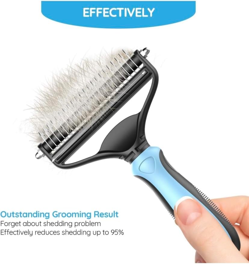 Dog Brush for Shedding & Cat Brushes for Indoor Cats - Double Coat Dog Brushes for Grooming - Hair Remover Pet Grooming Tools - 2 in 1 Deshedding Brush & Undercoat Rake for Dogs - Defur Comb Cleaner-PawvioPets