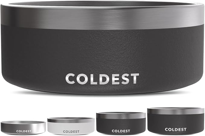Coldest Dog Bowl - Anti Rust Metal, Non Slip, 3 Layers Insulated Stainless Steel Dog Bowls - Spill Proof & Heavy Duty - Water Bowl for Dogs, Cats & Pets, Dish Washer Safe (64 oz, Stealth Black)-PawvioPets