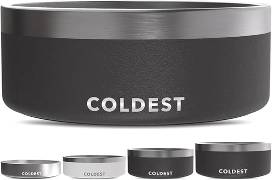 Coldest Dog Bowl - Anti Rust Metal, Non Slip, 3 Layers Insulated Stainless Steel Dog Bowls - Spill Proof & Heavy Duty - Water Bowl for Dogs, Cats & Pets, Dish Washer Safe (64 oz, Stealth Black)-PawvioPets