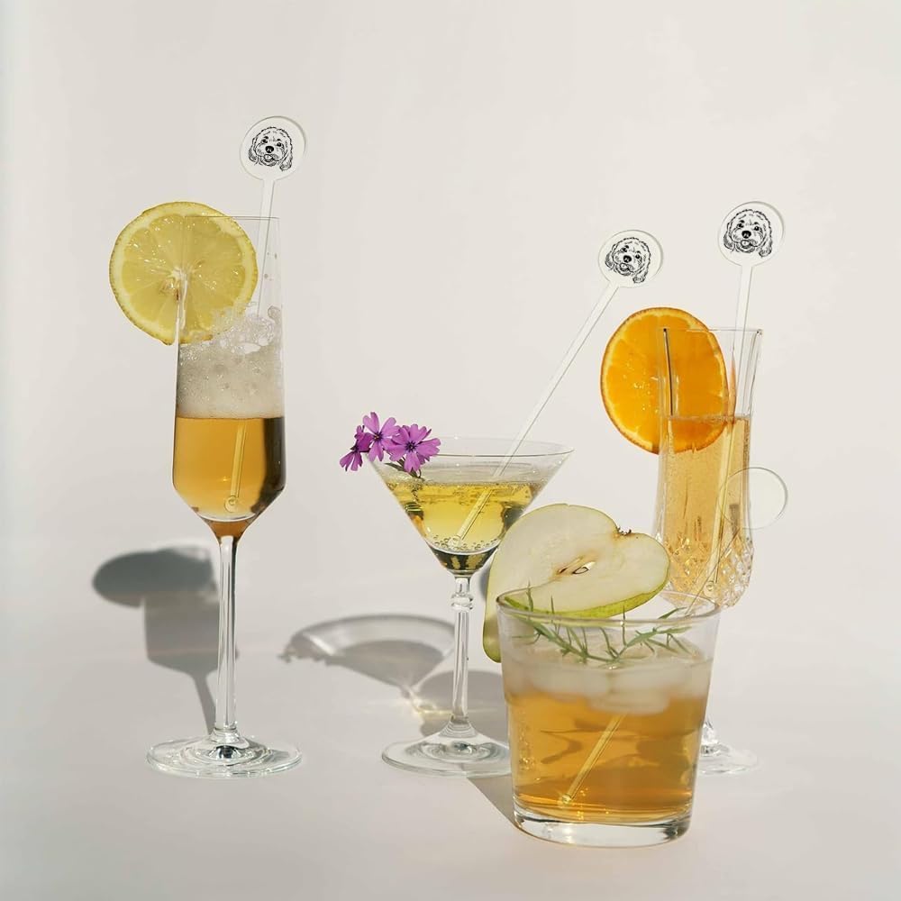 Coolslove Personalized Wedding Dog Stir Sticks, Custom Illustrated Pet Acrylic Cocktail Stirrers, Acrylic Cocktail Stirrers, Wedding Drink Sticks, Wedding Favors Decors Essentials Style 2