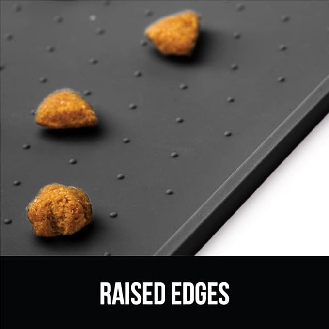 GORILLA GRIP 100% Waterproof Raised Edge BPA Free Silicone Pet Feeding Mat, Dog Cat Food Mats Contain Spills Protects Floors, Placemats for Cats and Dogs Water Bowl, Pets Accessories 16x10, Charcoal-PawvioPets