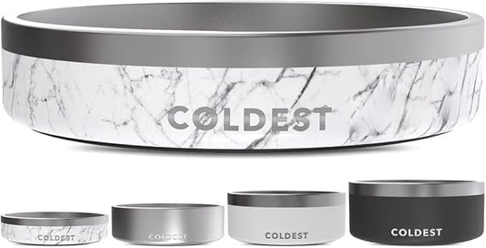 Coldest Dog Bowl - Anti Rust Metal, Non Slip, 3 Layers Insulated Stainless Steel Dog Bowls - Spill Proof & Heavy Duty - Water Bowl for Dogs, Cats & Pets, Dish Washer Safe (21 oz, Carrara Marble)-PawvioPets