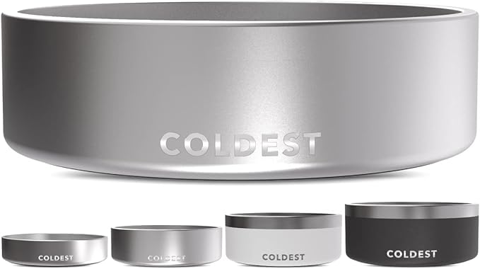 Coldest Dog Bowl - Anti Rust Metal, Non Slip, 3 Layers Insulated Stainless Steel Dog Bowls - Spill Proof & Heavy Duty - Water Bowl for Dogs, Cats, Dish Washer Safe (42 oz, Polished Stainless Steel)-PawvioPets