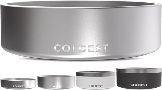 Coldest Dog Bowl - Anti Rust Metal, Non Slip, 3 Layers Insulated Stainless Steel Dog Bowls - Spill Proof & Heavy Duty - Water Bowl for Dogs, Cats, Dish Washer Safe (42 oz, Polished Stainless Steel)-PawvioPets