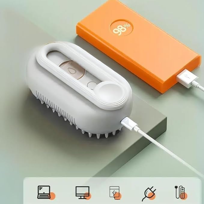 Generic Cat Steam Brush,Rechargeable with Handle,Self-Cleaning Grooming Tool,for Cats and Dogs,4 In1 Cat Steamy Brush, Multifunctional Hair Comb for Removing Tangled and Loose Hair (white)-PawvioPets