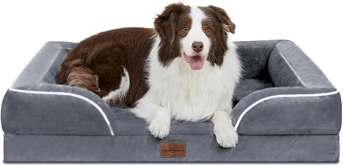 Comfort Expression Waterproof Large Dog Beds Orthopedic Foam Dog Beds Sofa Comfy Pet Bed with Washable Removable Cover & Non-Slip Bottom(Large,Dark Grey)-PawvioPets