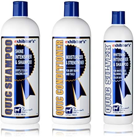 exhibitor's Quic Silver System Includes Quic Shampoo Quic Conditioner 32 Ounce Each Plus Quic Silver 16 Ounce for Dogs, Horses, Greys, Palominos, Cream Color Coats Silver Ash Highlights-PawvioPets