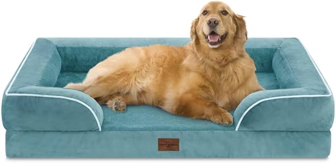 Comfort Expression Orthopedic Foam XL Dog Beds Waterproof, Extra Large Dog Bed with Bolster, Washable Pet Sofa Couch with Removable Cover & Non-Slip Bottom(X-Large,Washed Blue)-PawvioPets
