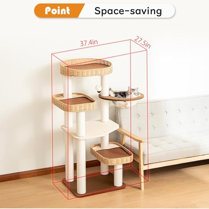 48'' Cat Tree for Large Cats, Modern Cat Tree Multi-Level Condo with Natural Wood, Cat Activity Centre for Medium and Big Pets-PawvioPets