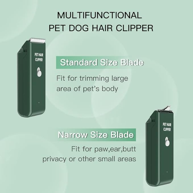 Feet Hair Trimmer, Dog Clippers,Quiet Washable USB Rechargeable Cordless Dog Grooming Kit,Electric Pets Hair Trimmers Shaver Shears for Dogs and Cats Green-PawvioPets