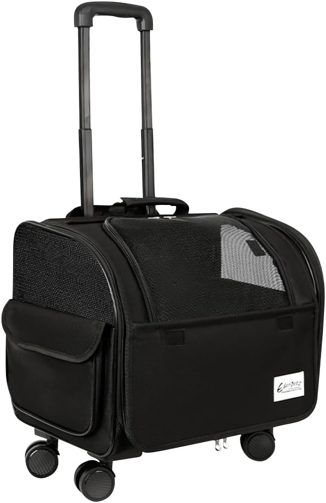 Dog Travel Bag with Removable Rolling Wheels, Airline Approved Pet Carrier, Foldable Cat Bag with Breathable Mesh, Pet Stroller(Black)-PawvioPets