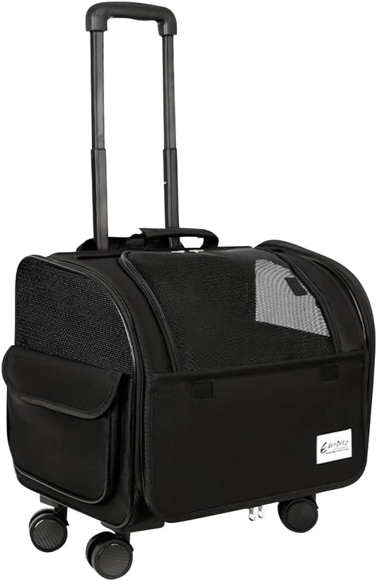 Dog Travel Bag with Removable Rolling Wheels, Airline Approved Pet Carrier, Foldable Cat Bag with Breathable Mesh, Pet Stroller(Black)-PawvioPets