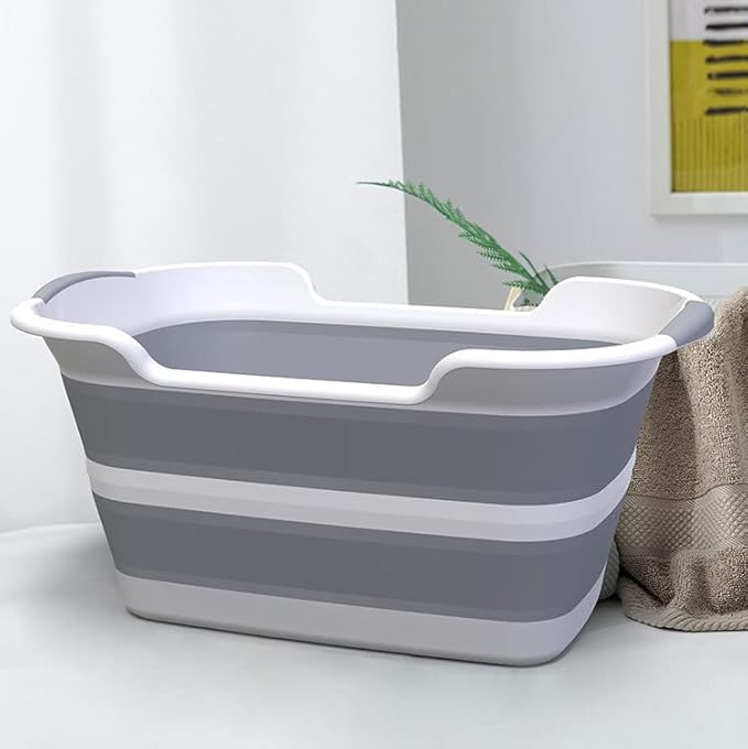 Collapsible Pet Bathtub with Water Drain Plug, Foldable Bathtub for Puppy Small Dogs Cats, Portable & Space Saving Design, BPA Free, Grey-PawvioPets
