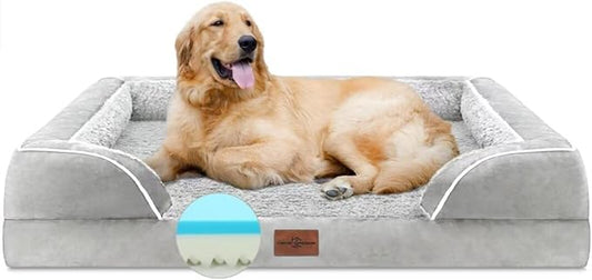 Comfort Expression Memory Foam Dog Beds Large Sized, Orthopedic Dogs Beds Washable, XL Dog Beds with Removable Cover, Waterproof Pet Sofa Couch with Bolster(X-Large,Light Grey)-PawvioPets