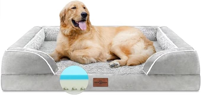 Comfort Expression Memory Foam Dog Beds Large Sized, Orthopedic Dogs Beds Washable, XL Dog Beds with Removable Cover, Waterproof Pet Sofa Couch with Bolster(X-Large,Light Grey)-PawvioPets