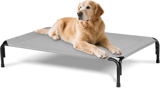 Elevated Dog Bed for Outdoor, XL Raised Dog Cot with Washable Mesh, Cooling Pet Cot Chew Proof for Outside Camping, 47 inch Grey-PawvioPets