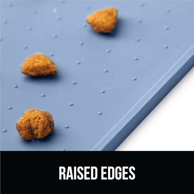 GORILLA GRIP 100% Waterproof Raised Edge BPA Free Silicone Pet Feeding Mat, Dog Cat Food Mats Contain Spills Protects Floors, Placemats for Cats and Dogs Water Bowl, Pets Accessories 16x10, Blue-PawvioPets