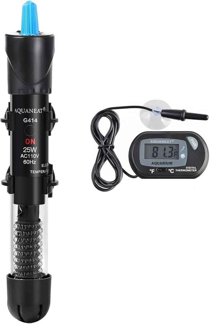 AQUANEAT Aquarium Heater, 25W Fish Tank Heater, Adjustable Submersible Water Thermostat with Digital Thermometer-PawvioPets