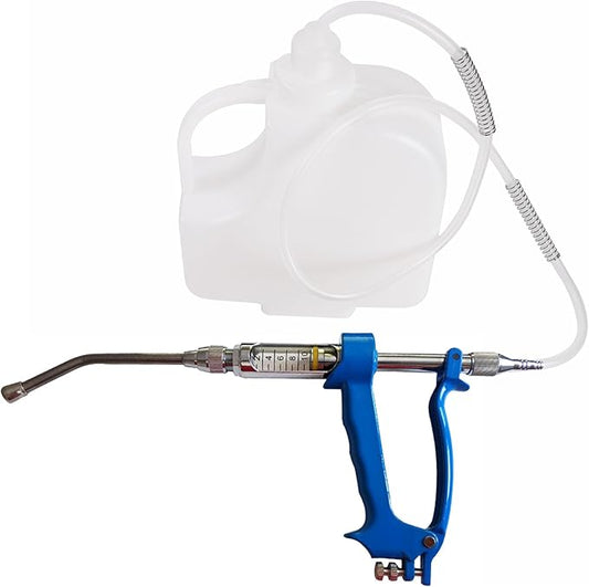 10ML Veterinary Metal Feeding Gun, Continuous Drench Gun Dosing Device Veterinary Adjustable Medicine Dispenser Husbandry Autonomous Feeding Tool, for Pig Cow, Sheep, Horse (Blue, 10ML+Kettle)-PawvioPets
