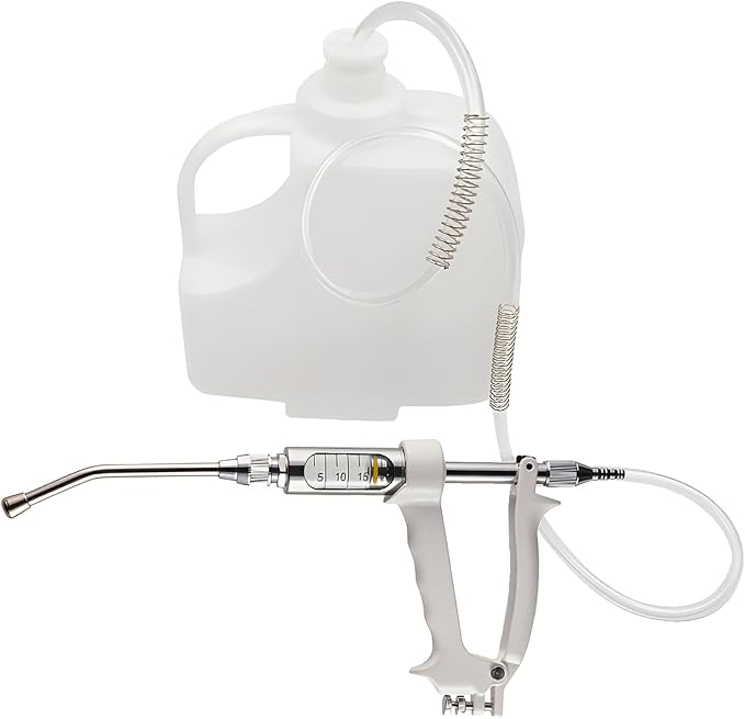 20ML Veterinary Metal Feeding Gun, Continuous Drench Gun Dosing Device Veterinary Adjustable Medicine Dispenser Husbandry Autonomous Feeding Tool, for Pig Cow, Sheep, Horse (White Color, 20ML+Kettle)-PawvioPets