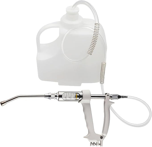 20ML Veterinary Metal Feeding Gun, Continuous Drench Gun Dosing Device Veterinary Adjustable Medicine Dispenser Husbandry Autonomous Feeding Tool, for Pig Cow, Sheep, Horse (White Color, 20ML+Kettle)-PawvioPets