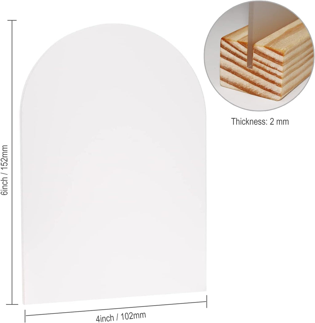 Frosted Blank Arch Acrylic Sign with Wooden Stands - 10 Pack DIY Customizable Sign Kit for Wedding Table Numbers, Restaurant Party Bridal Shower (4x6 Inch)