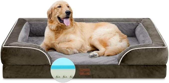 Comfort Expression Orthopedic Memory Foam Dog Beds, XL Dog Beds for Extra Large Dogs, Washable Dogs Beds with Removable Cover, Waterproof Pet Sofa Couch with Bolster(X-Large,Olive Green)-PawvioPets
