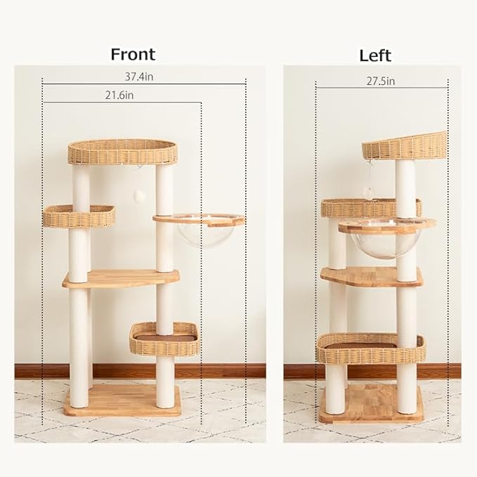 48'' Cat Tree for Large Cats, Modern Cat Tree Multi-Level Condo with Natural Wood, Cat Activity Centre for Medium and Big Pets (White LS02)-PawvioPets