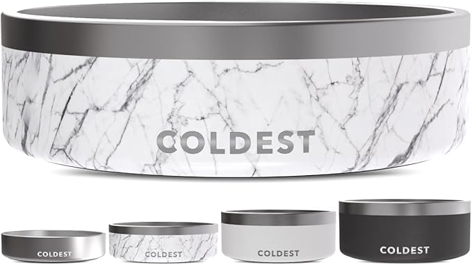 Coldest Dog Bowl - Anti Rust Metal & Non Slip Dog Bowls Large, Spill Proof Heavy Duty 3 Layers Insulated Dog Bowl - Food and Water Bowl for Dogs, Cats & Pets, Dishwasher Safe (42 oz, Carrara Marble)-PawvioPets