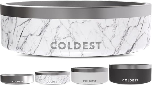 Coldest Dog Bowl - Anti Rust Metal & Non Slip Dog Bowls Large, Spill Proof Heavy Duty 3 Layers Insulated Dog Bowl - Food and Water Bowl for Dogs, Cats & Pets, Dishwasher Safe (42 oz, Carrara Marble)-PawvioPets