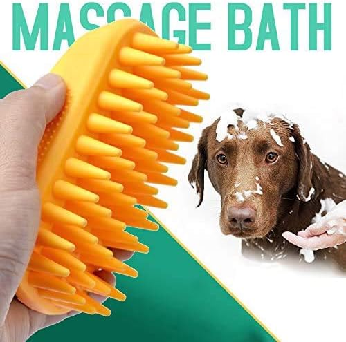 Dog Cat Pet Grooming Brush - Silicone Massage Brush for Deshedding and Bathing, Anti-Slip Rubber Shampoo Brush for Long & Short Hair Dogs and Cats (Orange)-PawvioPets