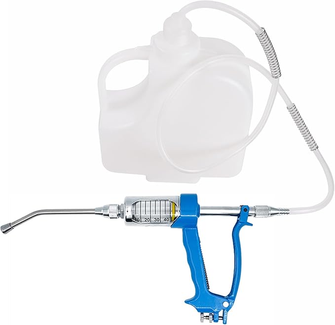 50ML Veterinary Metal Feeding Gun, Continuous Drench Gun Dosing Device Veterinary Adjustable Medicine Dispenser Husbandry Autonomous Feeding Tool, for Pig Cow, Sheep, Horse (Blue, 50ML+Kettle)-PawvioPets