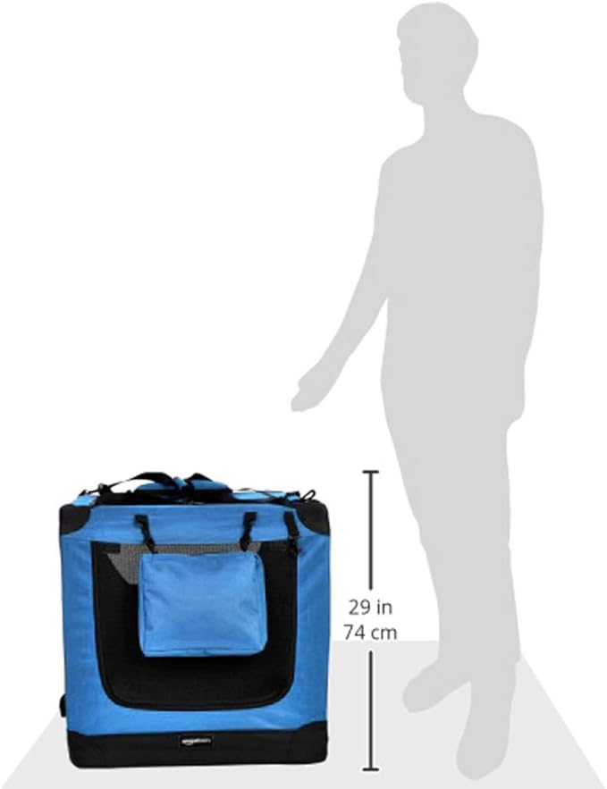 Amazon Basics Folding Portable Soft Pet Dog Crate Carrier Kennel, 36 x 24 x 24 inches, Blue-PawvioPets