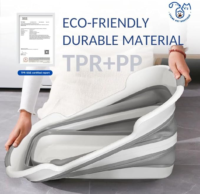 CYGNE Dog Bath Tub with Water Drain Plug, Collapsible Bathtub for Dog Washing and Grooming, Portable Foldable Space Saving Design for Pet Puppy Small Dogs Cats, BPA Free, Gray-PawvioPets