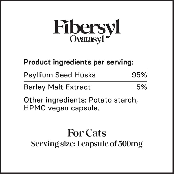 FiberSyl Ovatasyl Prebiotics for Cats Digestive Health - Cat Fiber Supplements for Constipation Relief & Support - Psyllium Husk Seed to Support Digestion Problems - Cat Stool Hardener - 60 Capsules-PawvioPets