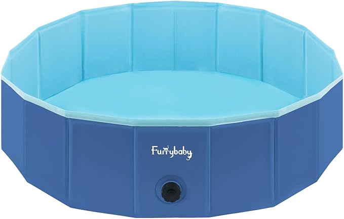 Furrybaby Dog Pool, Kiddie Pool with Hard Plastic Foldable Dog Bath Tub Portable for Dogs, Kids and Pet Swimming (Navy 39'') Indoor and Outdoor-PawvioPets